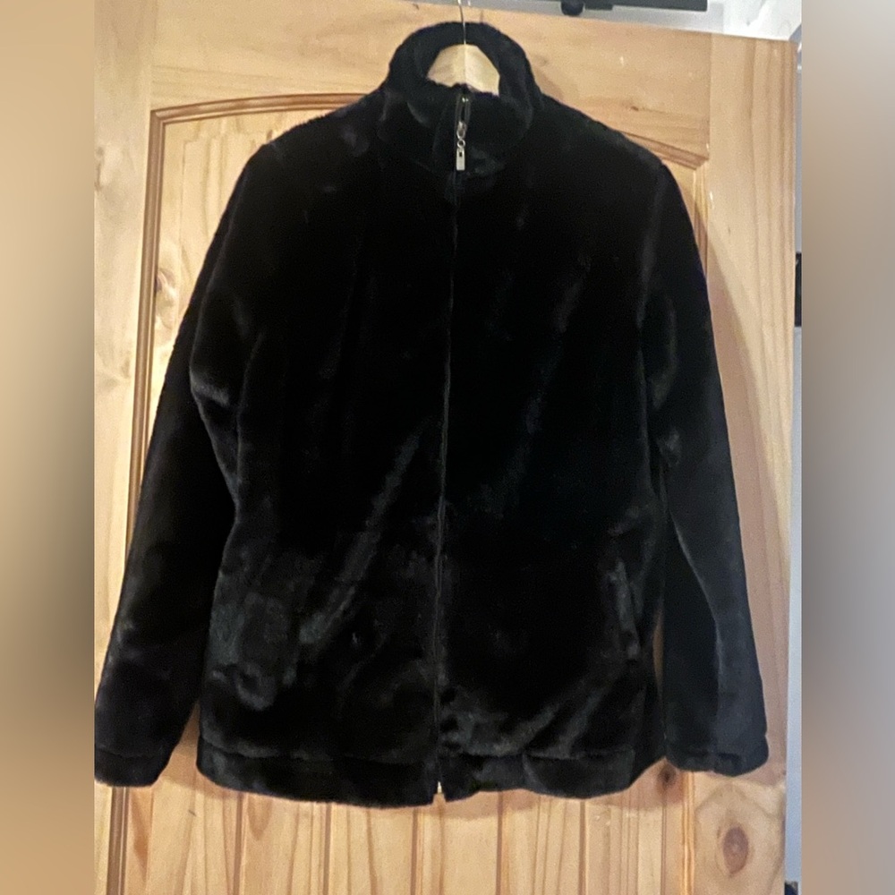 NWT Crazy Train Black Faux Fur Jacket Sz L - Picture 2 of 5